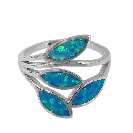 Blue Fire Opal Four Leaf Wrap Ring - Click Image to Close